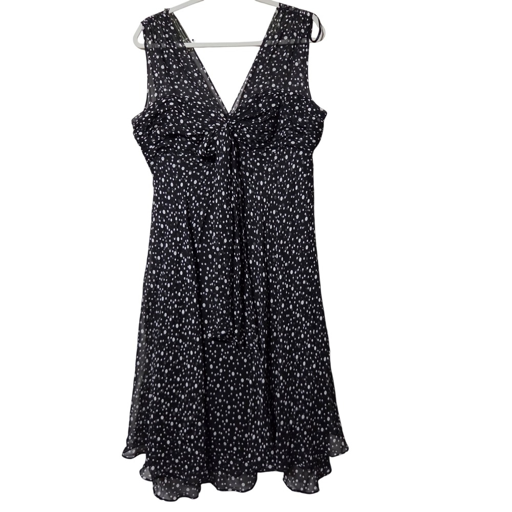 R & M Richards Womens Black White Polka Dot Chiffon Midi Dress Silk Lined Sz 16